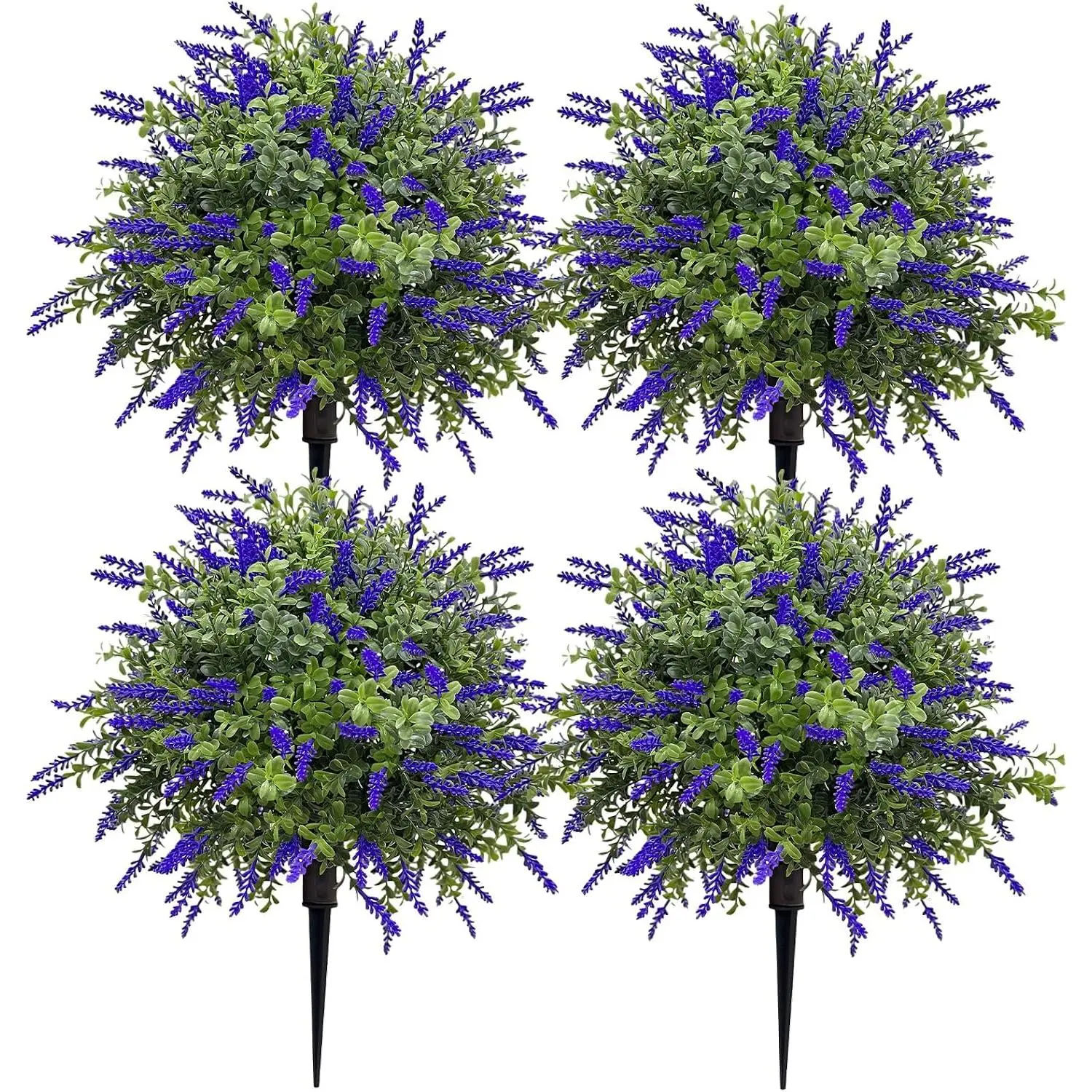4-Pack UV-Resistant 24" Faux Lavender Bushes – Artificial Flower Plants with Ground Spikes, Realistic Purple & Green Shrubs for Porch, Patio, Garden & Planters,dorm decor,dorm room decor