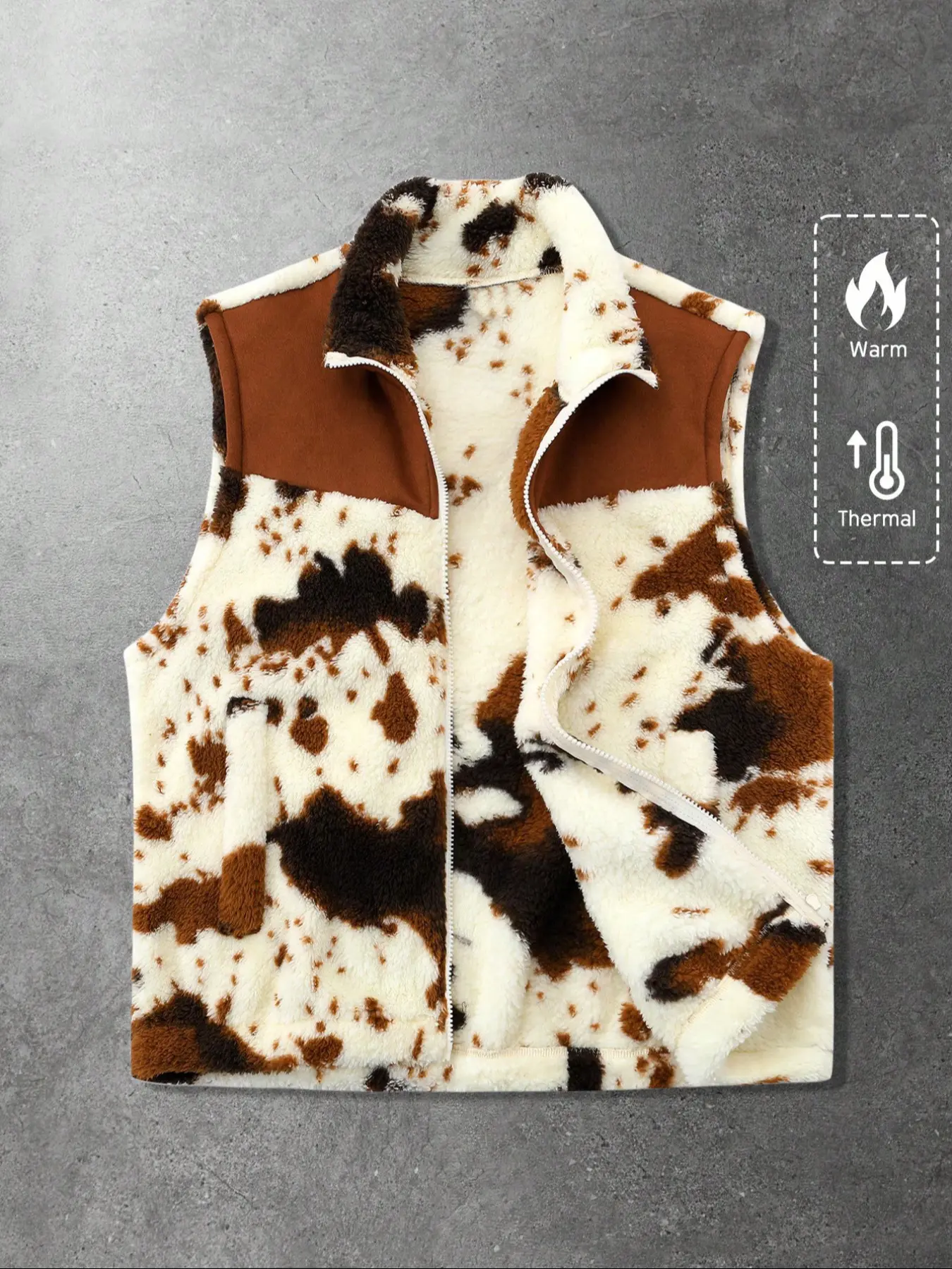 Men's Vest Gilet Sweater Fall Winter Daily Street Style American Cow Texture Patchwork Fleece Vest, Casual Fashion Outerwear