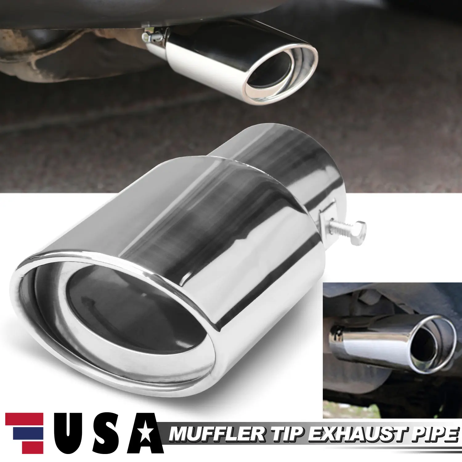 Polished Silver Stainless Steel Exhaust Muffler Tip, Bolt-On Universal Straight Tip, Car Tailpipe Trim Decorative Vehicle Exterior Accessory