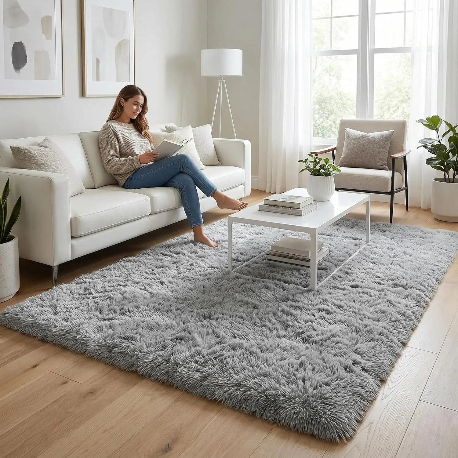 Soft Large Shaggy Rug for Bedroom Livingroom Dorm Kids Room Indoor Home Decorative, Non-Slip Plush Furry Fur Area Rugs Comfy Nursery Carpet 4'x6' Grey