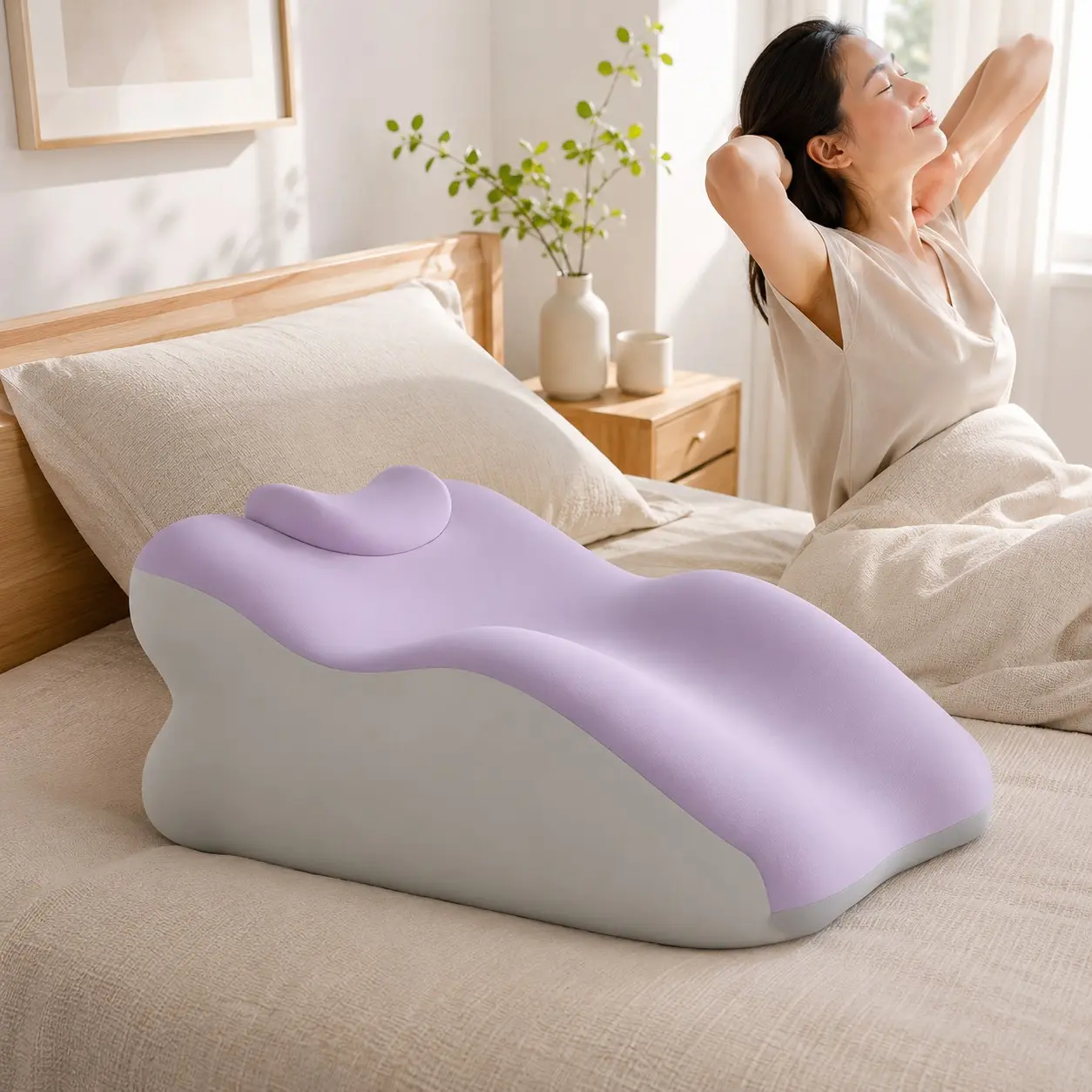 Couple Shared Home Relaxing Lumbar Pillow with Small Cushion, Ergonomic Design, Multi-Scene Support Pad, Washable, Durable Construction, Comfortable, Dxz-06