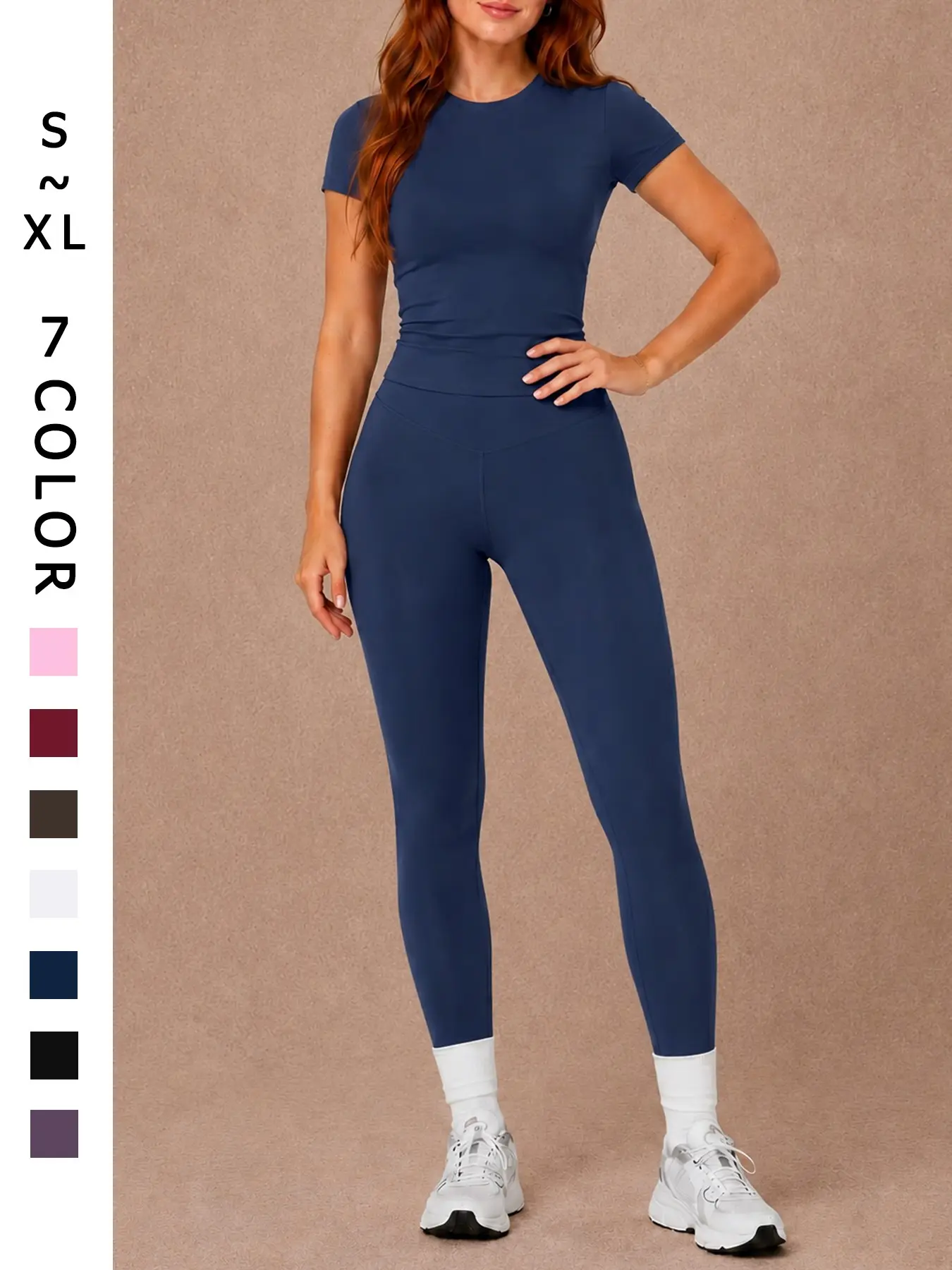 Women's 2 Piece Activewear Workout Set Short Sleeve Top and Pants Moisture Wicking Cooling Breathable Buttery Soft Comfortable Four Way Stretch High Waist Butt Lifting Tummy Control Pilates Athletic Yoga Set for Gym Outdoor Running Cycling Fitness Outfit