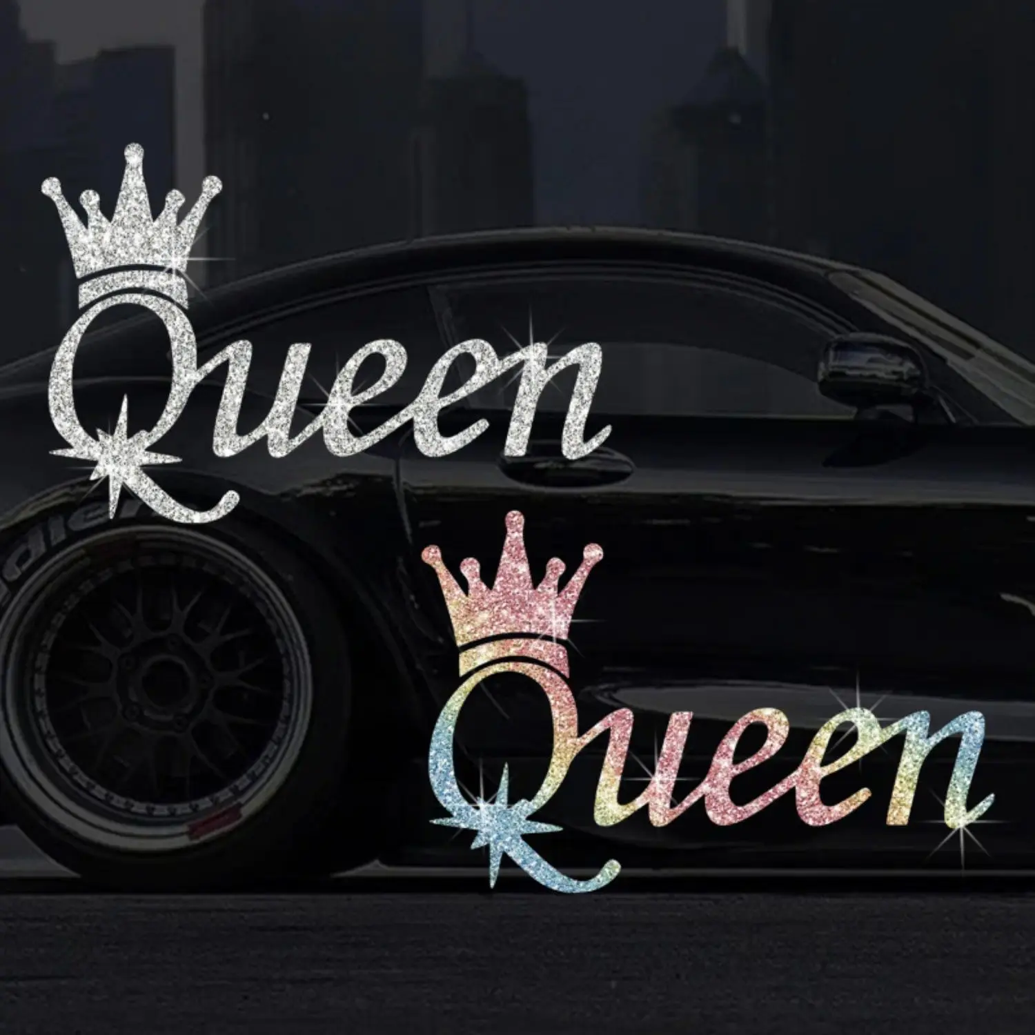 Women's Sparkly Queen Car Decal - Bling Vinyl Accessory with Crown Lettering for Vehicle Auto Windows, Embroidery, Female, Waterproof, Vehicles, Clothes, Decorative, Vinyl Decals, Stick-On, Sparkling, Vehicle Decoration