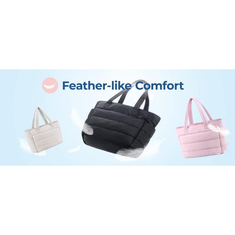 BIGWIG 20L Fluffy Tote Bag, Women's Quilted Laptop Shoulder Handbag, Lightweight Handbag with Multiple Compartments for Travel and Work Organization, Zipper Closure, large capacity zipper shoulder bag