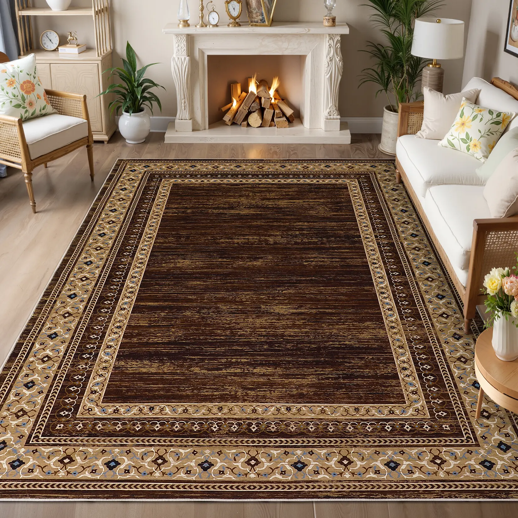 Washable Bordered Printed Rug Soft Non Slip Modern Geometric Rug Ultra Thin Foldable Interior Decorative Rug Machine Washable Non Shedding For Bedrooms Living Rooms Cafes Game Rooms And Offices
