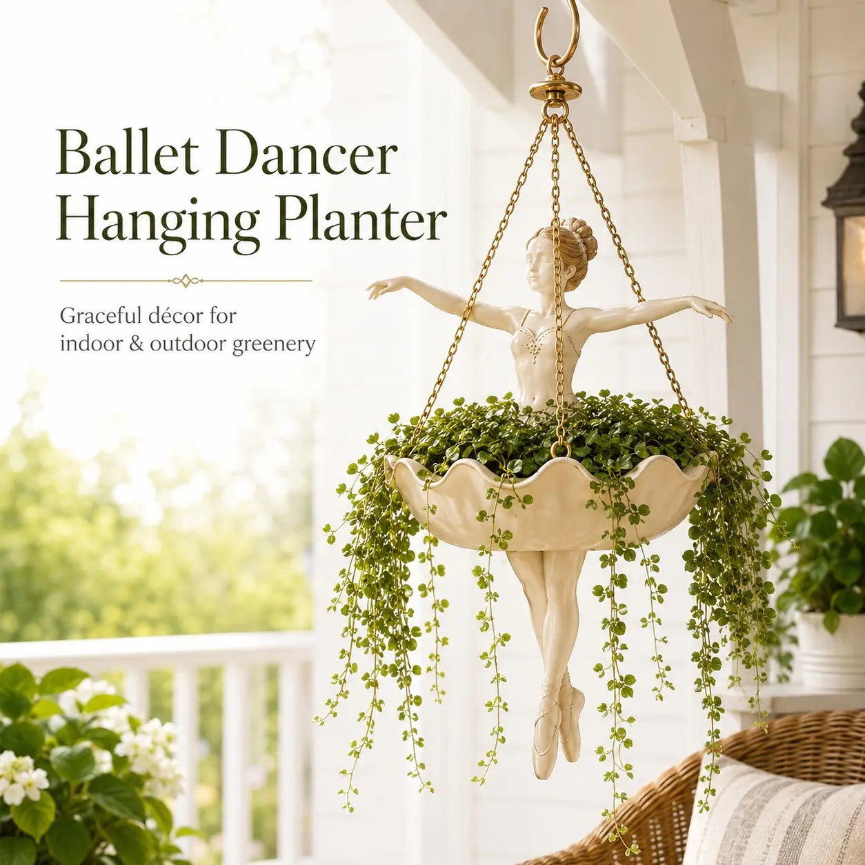 Ballet Dancer Resin Hanging Planter, Sculptural Planter, Creative Indoor Outdoor Decor, Succulent Basket, European Vintage Style, Gift for Gardening Lovers