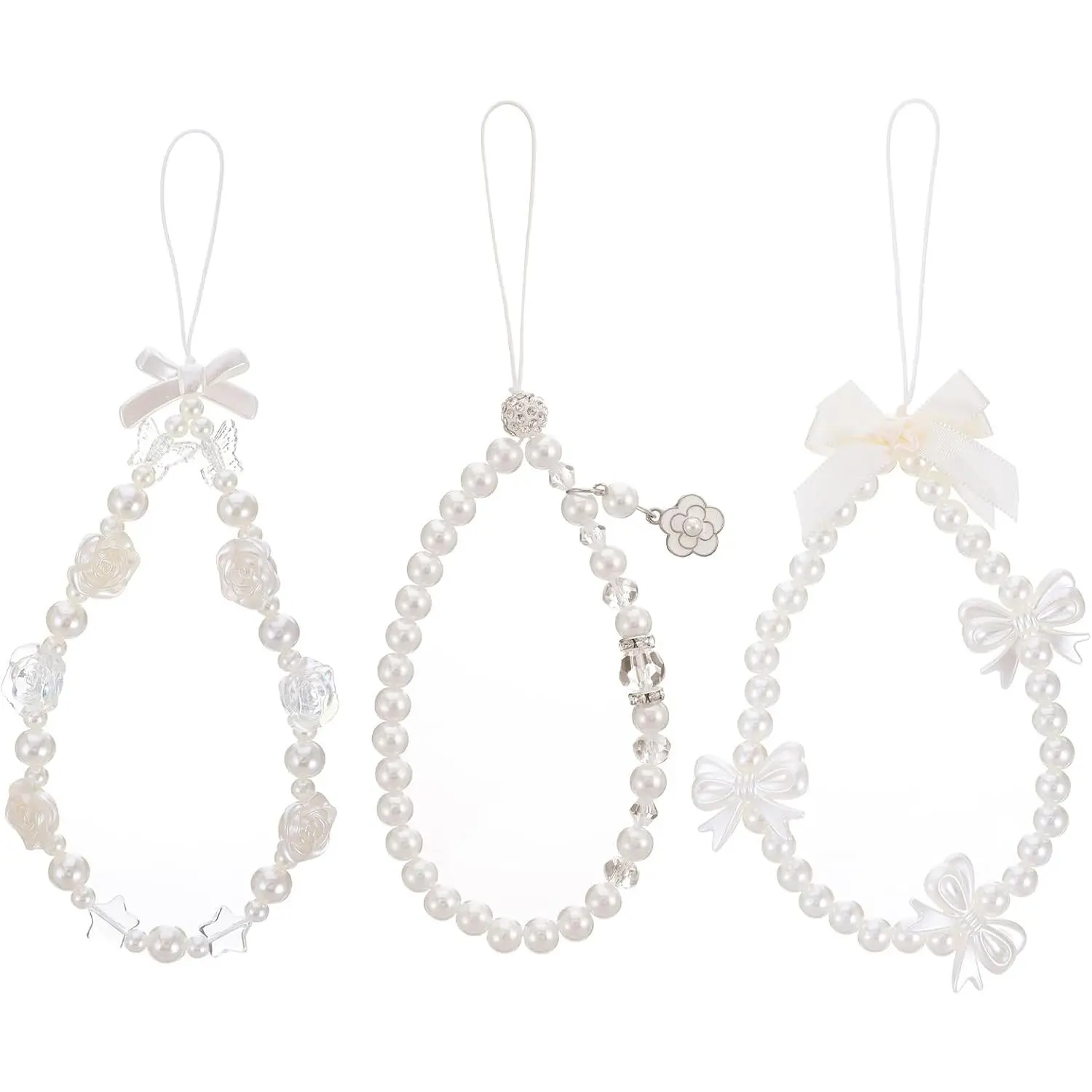 3 count Camera  Strap, Cute Butterfly Bow Camera Strap Bow Beaded Phone  Lanyard Straps White  Chain Wrist Lanyard Chain, Phone Wrist Straps for  Wallet Pendant Decor Valentine