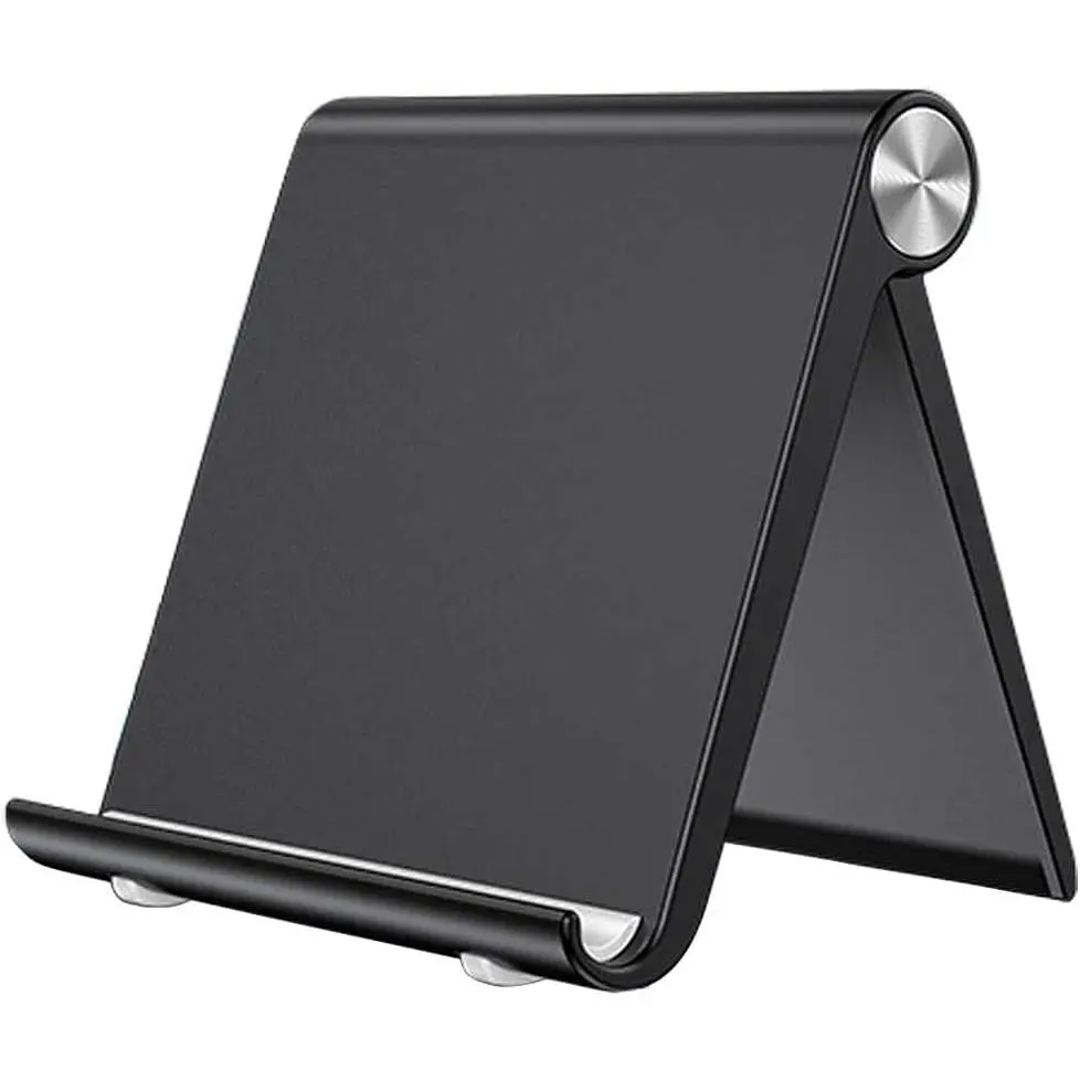 Cell Phone Stand Holder, Cellphone Holder Adjustable Desktop Phone Stand for Desk, Foldable Phone Cradle Dock Mobile Stand for  iPad Tablet 4 to 7.9 Inch Smartphones (Black)