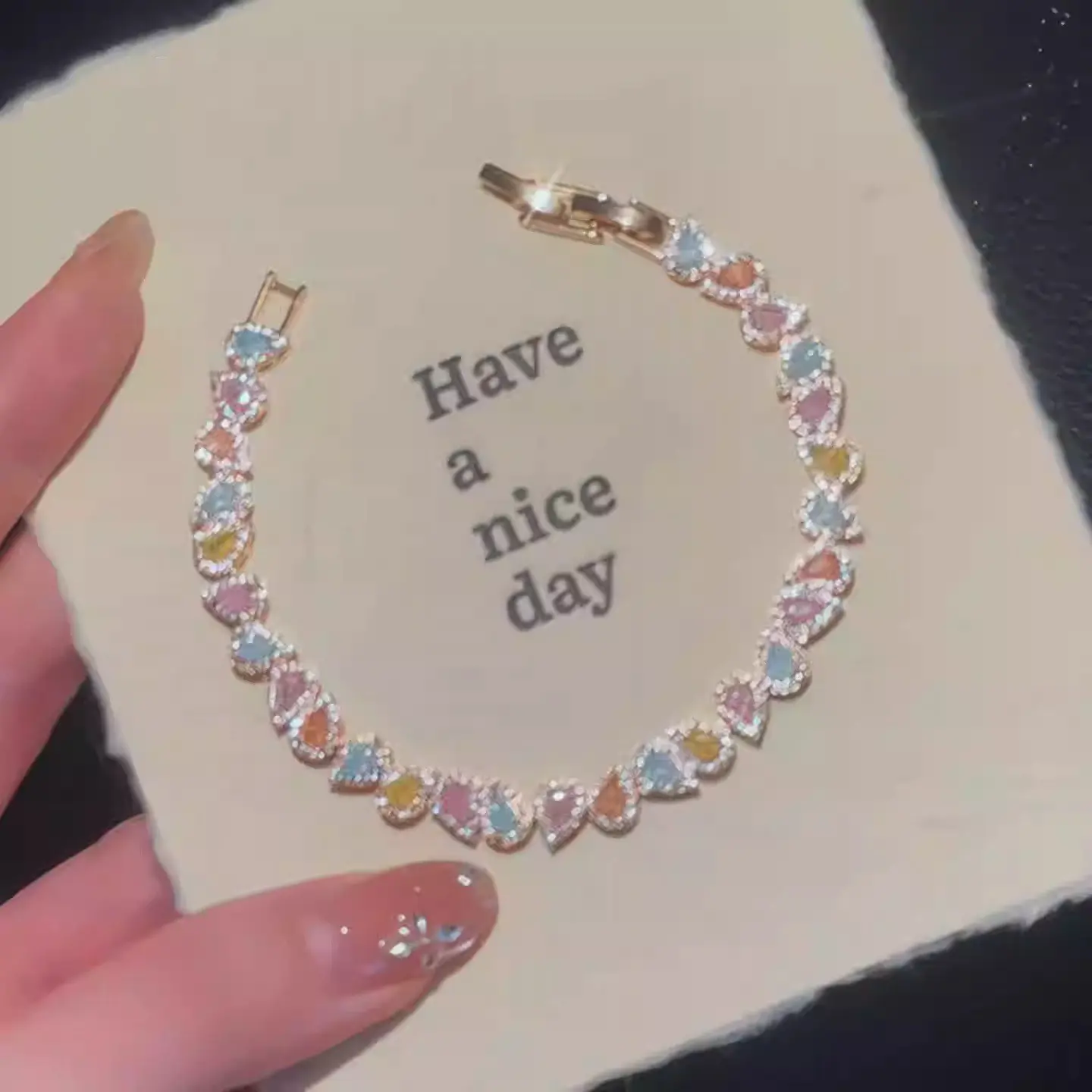 Women's Crystal Bangle Bracelet, Trendy Waterdrop Design with Sparkling Rhinestones, Bright Color Plastic Alloy Fashion Jewelry, Crystal Bracelets, Bracelets Jewelry