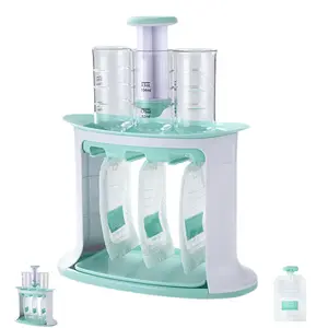 3-in-1 Squeeze Station with Reusable Storage Pouches, Manual Puree Filling Tool for Homemade Fruit Purees, Sauces & Smoothies, Mess-Free Food Dispenser for Batch Prep and On-the-Go Snacks