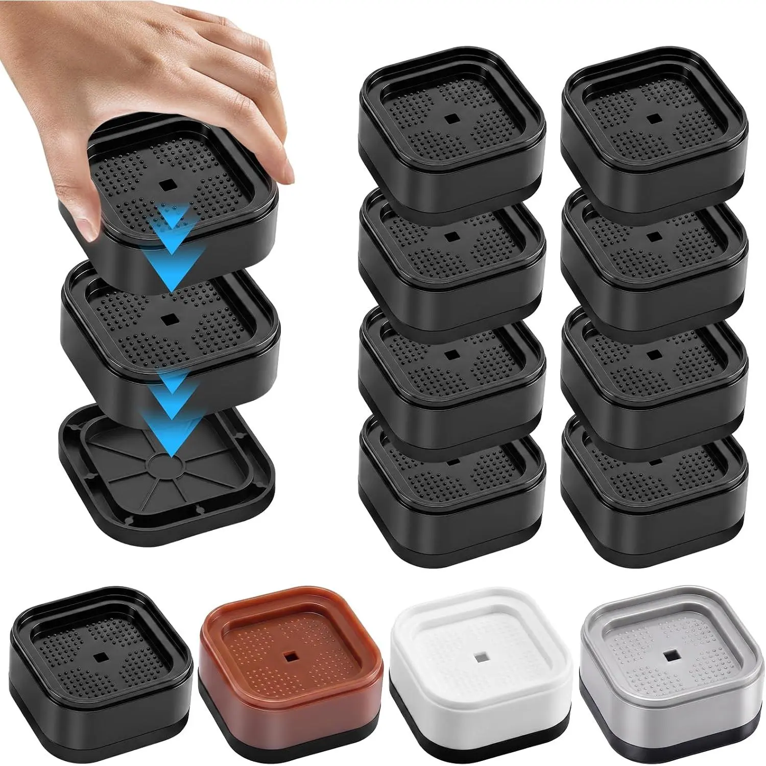 8 Pack Furniture Risers Adjustable Bed Risers Heavy Duty Lifts Height 1 or 2 Inch, Square Stackable Bed Risers 1 or 2 Inch for Desk  Table Couch Sofa Chair Bed Frame  Dorm, Black