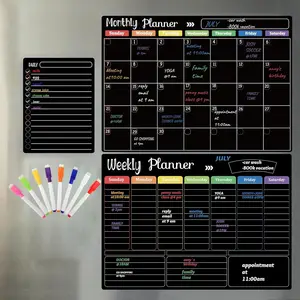 Black Dry Erase Boards Set - 3 Magnetic Boards for Refrigerator, Monthly, Weekly Organizer & Daily Notepad, Wall & Fridge Family Boards
