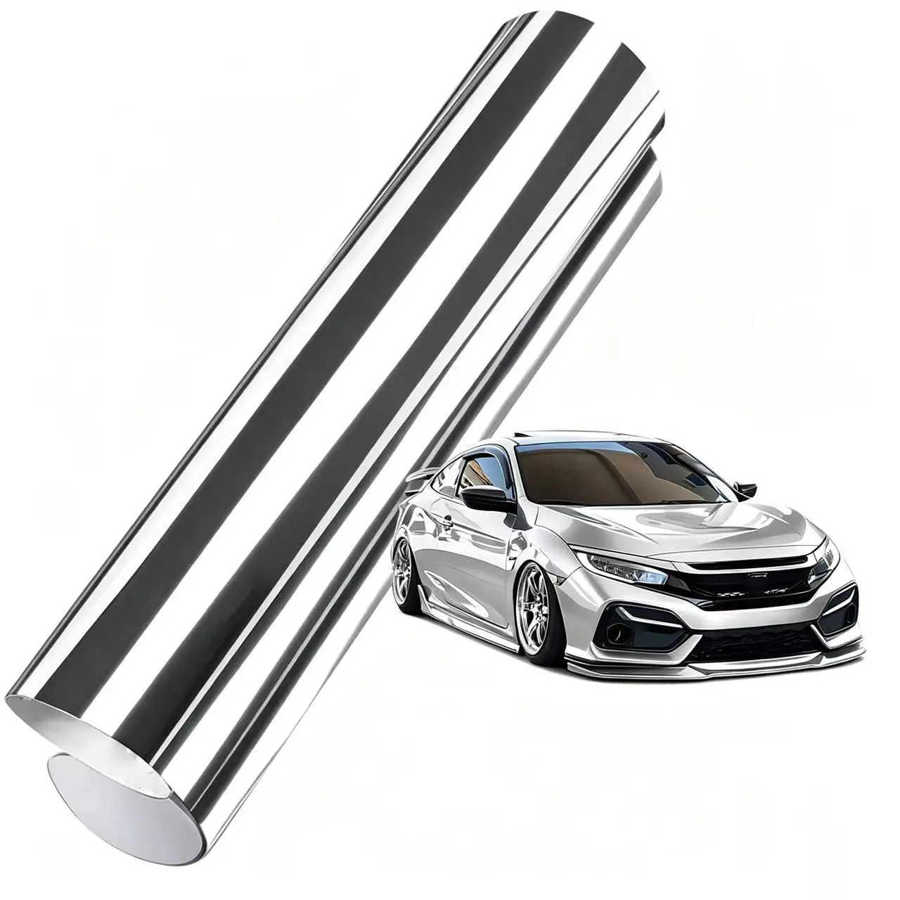 Premium Mirror Chrome Silver Stretchable Flexible Vinyl Wrap Film With Air Release Self Adhesive DIY Car Motorcycle Sticker Waterproof Decal For Cars