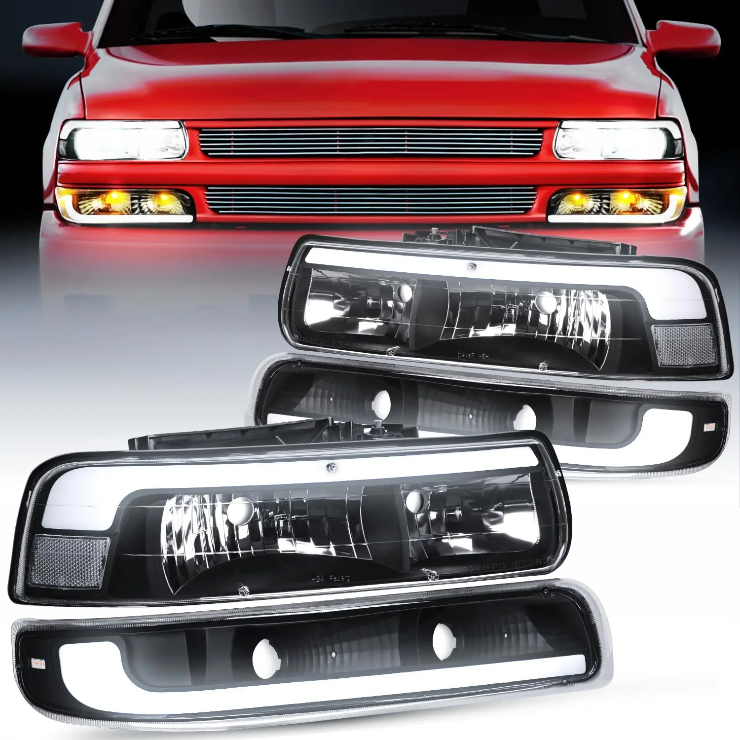 Nilight LED DRL Headlight Assembly - Anti-Fogging, IP65 Rated, Plug-N-Play for 1999-2002 Chevy Models (Silverado 1500/1500HD/2500/2500HD/3500, Tahoe, Suburban) - Clean Lens, Black Housing Bumper Lights Set for Night Drive