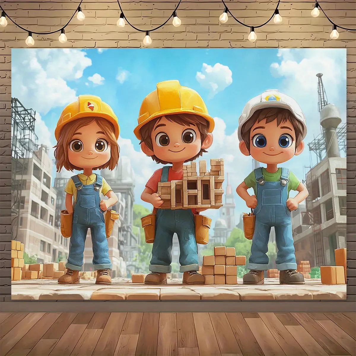 Construction Theme Tapestry Backdrop - Cartoon Worker, Building Design Print Decor, Lightweight Hanging Banner, Ideal for Labor Day Events, Construction Parties, Gift Option, Wedding, Room