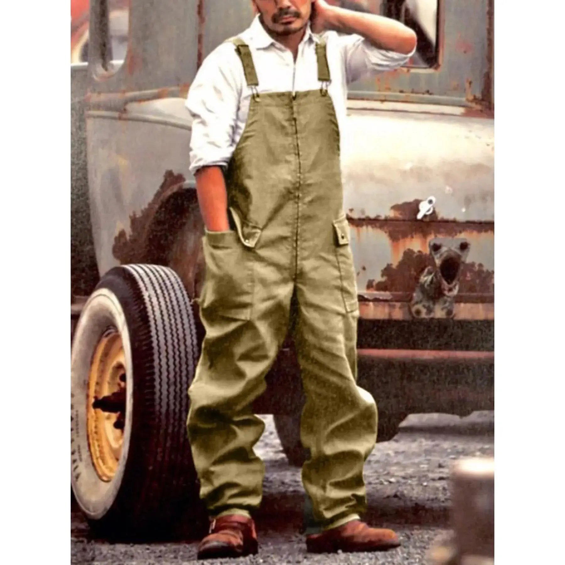 Vintage Men's Workwear New Loose Fit Casual Romper, Comfortable and Stylish, Perfect for Daily Wear, Trendy and Functional Design
