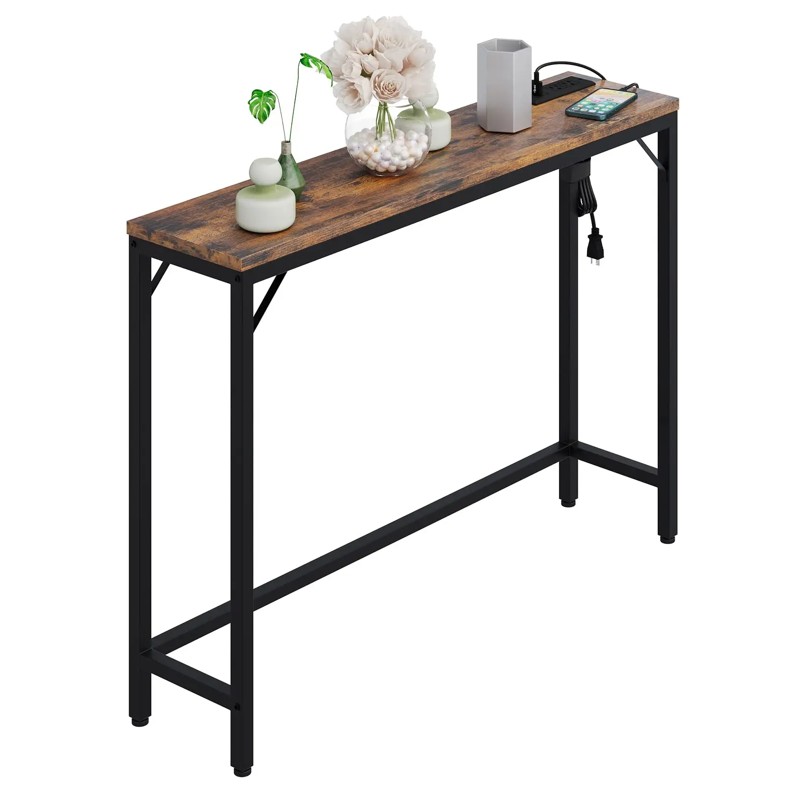 GARVEEEntryway Table with Power Outlets & USB Ports, Narrow Sofa Table with Charging Station, 39.3" Industrial Console Table, Behind Couch Table for Living Room, Hallway, Foyer, Bedroom-Vintage