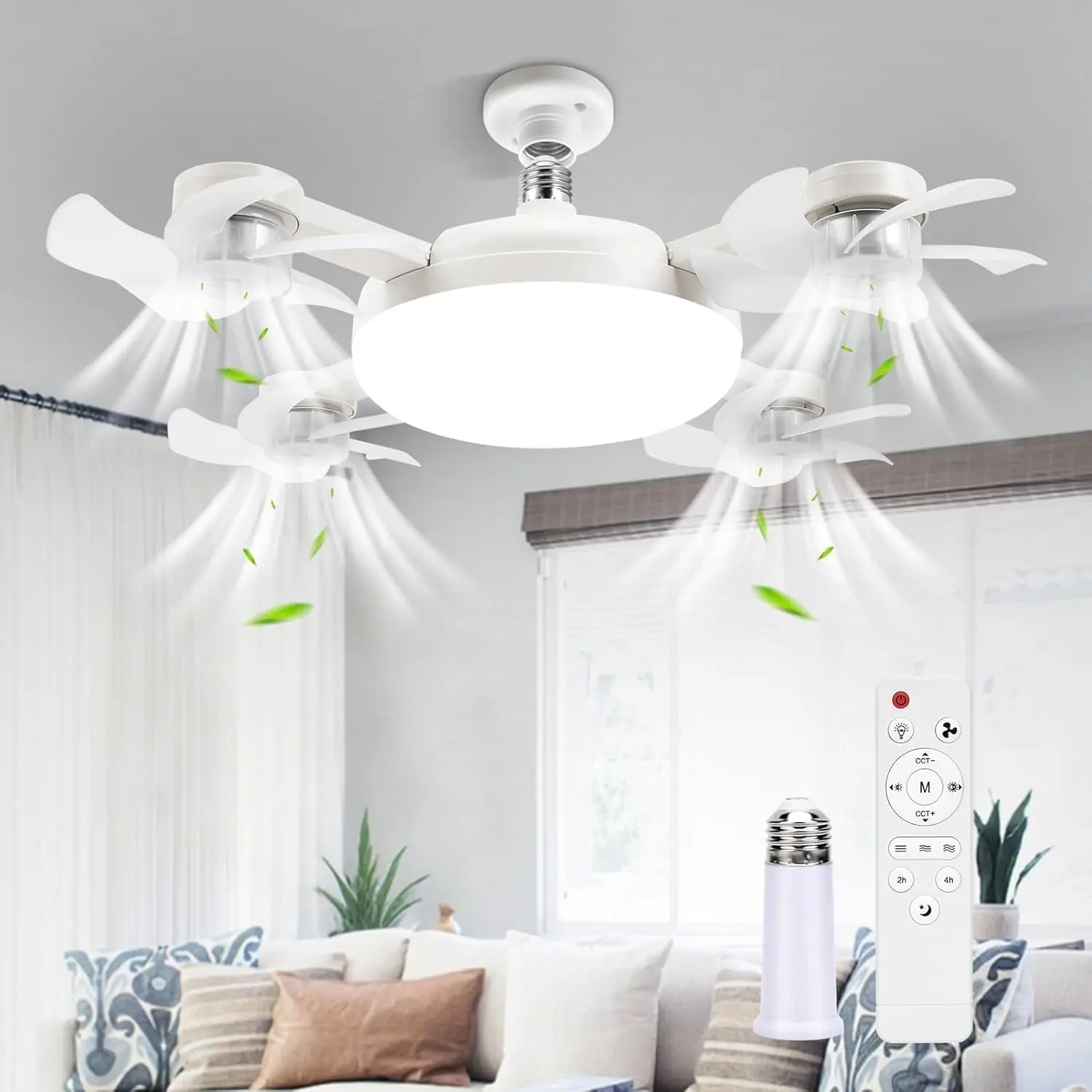 Ceiling Fan Light, E27 Screw Base LED Ceiling Fan Light, Remote Control Function, Adjustable Brightness, Three Speed Settings