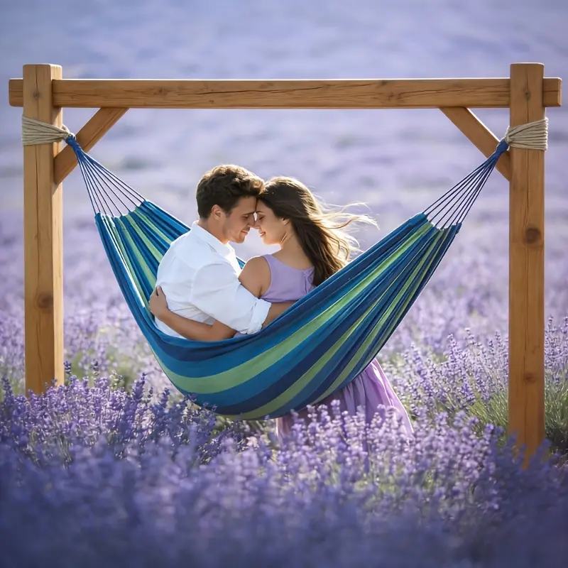 Super Large Hammock with Stand - Comfortable Durable Upgraded Fabric, Includes Wooden Fixture & Toilet Bag, Multi-Color Options for Indoor Rest, Outdoor Camping & Hiking, Hammock Swing, Backyard Hammock