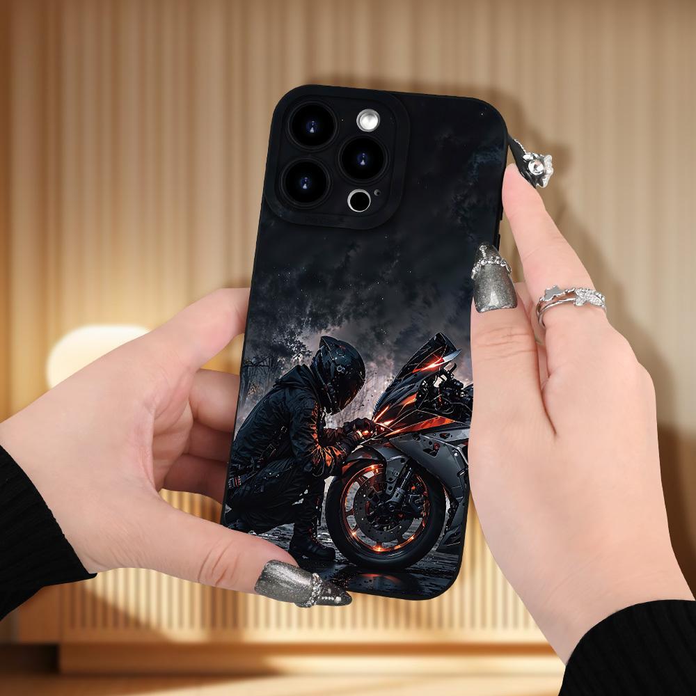 Creative Motorcycle Boy Pattern Shockproof Phone Case, Suitable for iPhone 17 Air/16 Plus/15 Pro Max/14 Pro/13/12/11/XS Max/X Phone Case, Ideal Gift for Family, Friends, Partners, Boyfriends Who Love Motorcycles, Best Choice for Holiday Gifts MS322