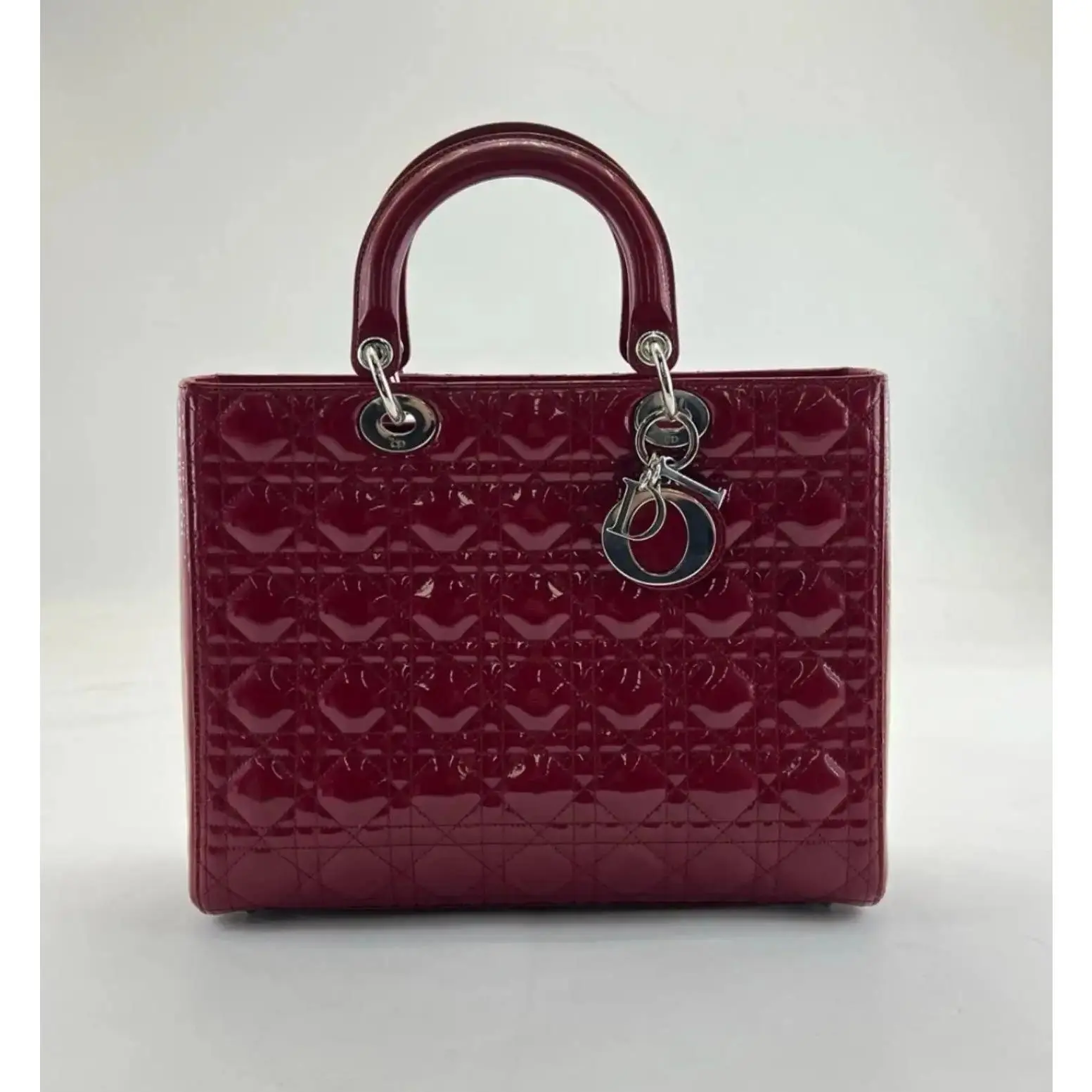 Pre-owned Dior 95% New 7 Size Lady Red Patent Leather Handbag