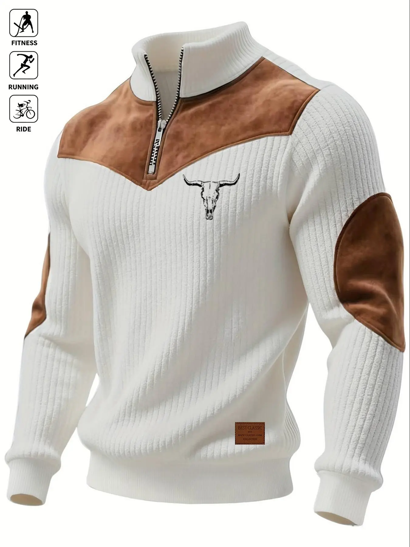 Men's Long Sleeve Stand Collar Half-Zip Sweatshirt Knitwear, Retro Vintage Street Style, Warm and Stylish, Ideal for Golf and Fall/winter