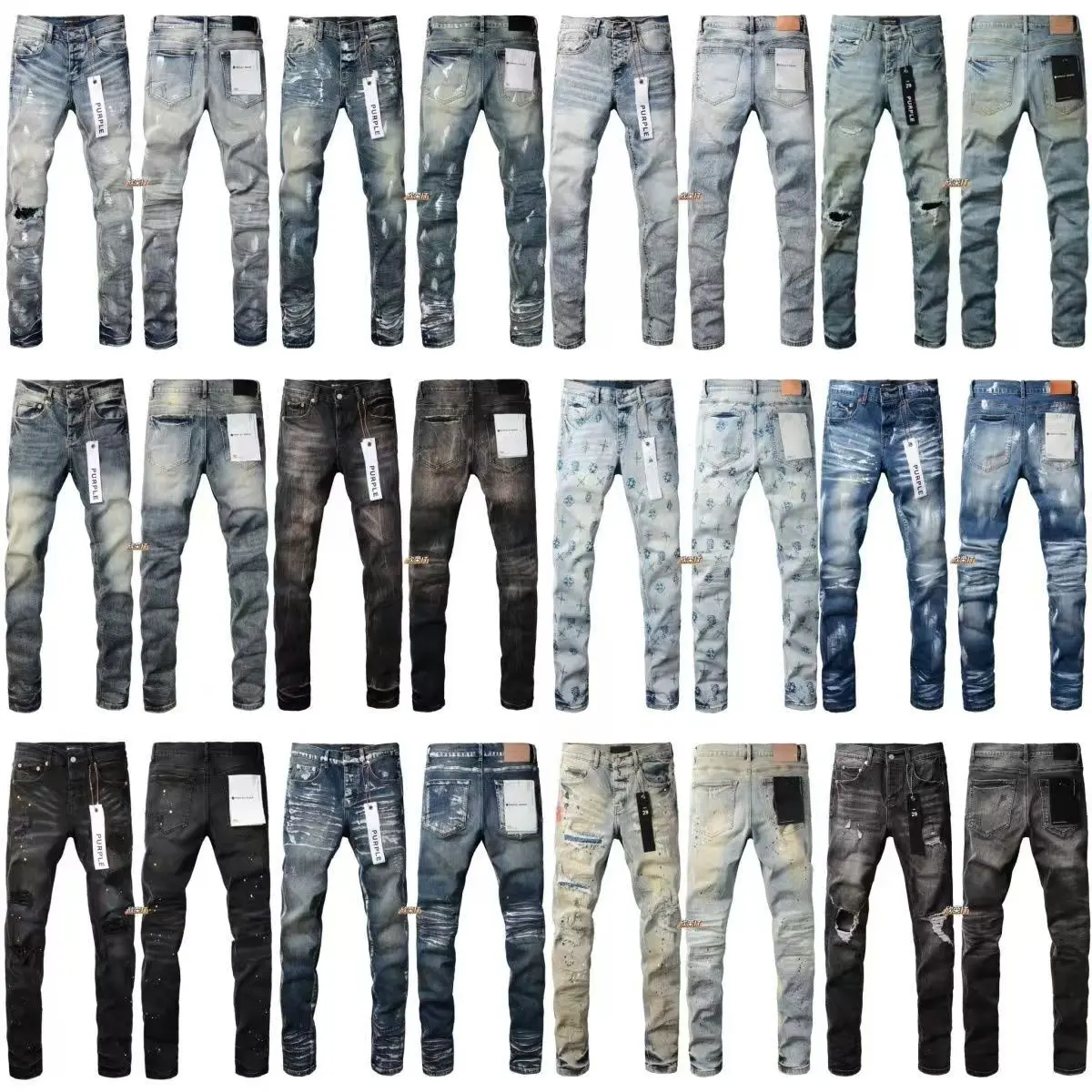 New Men Jeans American High Street Fashion Retro wash Distressed Blue Splashing ink graffiti Hole Stretch Skinny Button Jeans