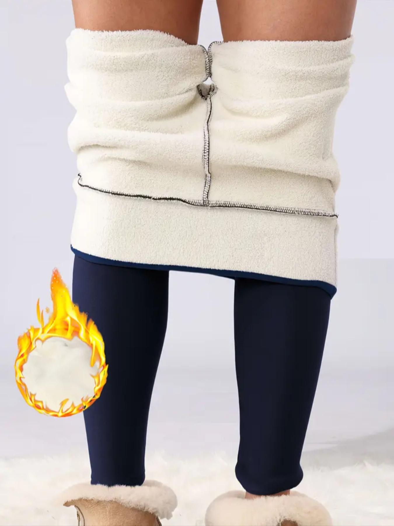 Women's Fall Winter High Waist Fleece Lined Leggings, Skinny Yoga Bottoms, Sporty Tight-Fitting Yoga Pants with Pockets, Warm Thick Woven Fabric