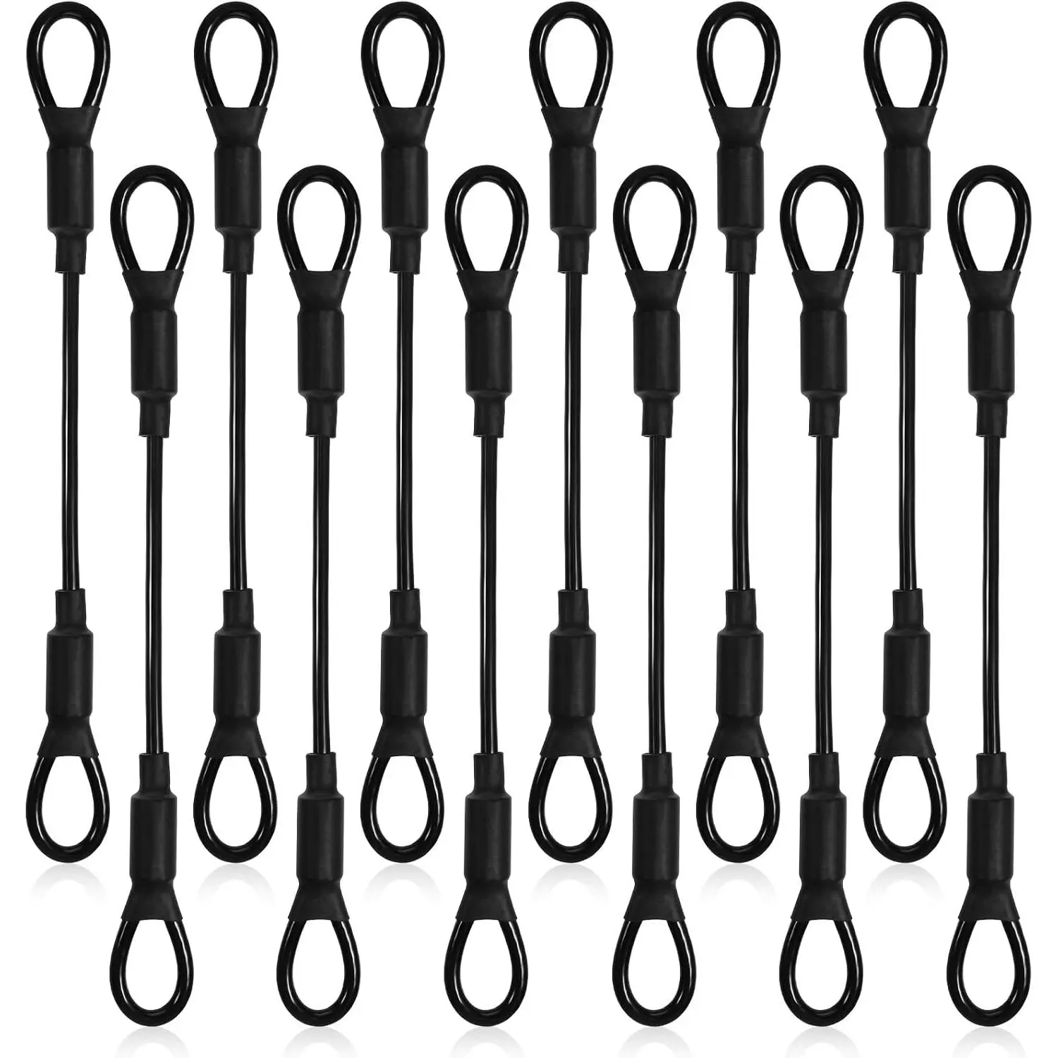 12-Pack 5.9 in Stainless Steel PVC-Coated Safety Wire Ropes with Loop Ends, Locks & Clips for Outdoor Travel