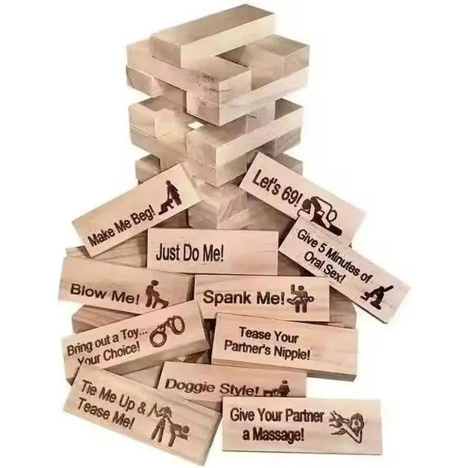 Lust Tower - 48-Piece Seductive Wooden Block Tower Set for Couples, Romantic Evening Challenge, Adults-Only Stacking Fun, Valentine's Night Activity with Naughty Blocks, Stacking Game, Couple Challenge