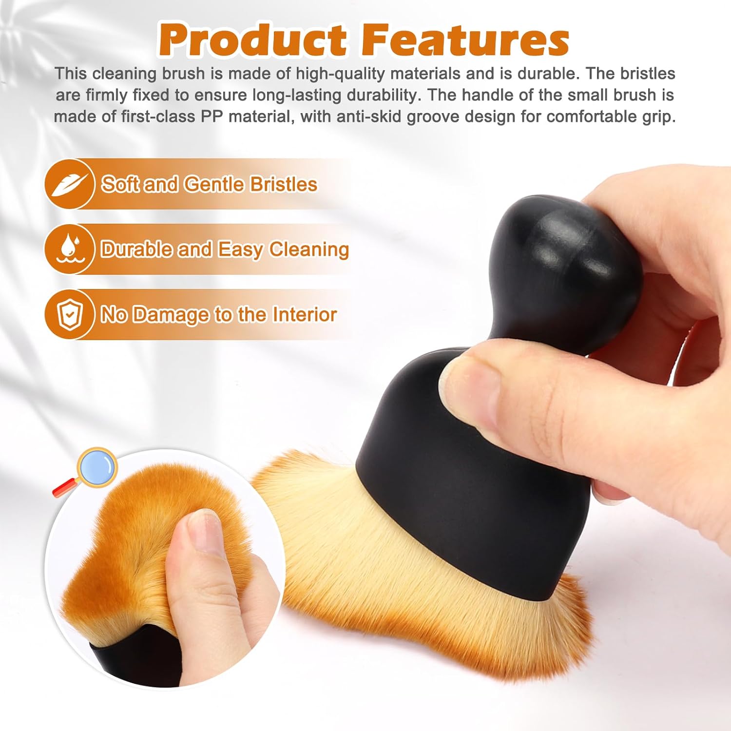 Interior Detailing Brush, 2 count  Interior Cleaning Soft Brush, Curved Design  Cleaning Brush Dust Collectors,  Interior Cleaning Tool Brush with Cover