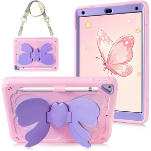 Case For IPad 6th 5th Gen 2018 2017 And IPad Air 2 Case 9.7 Inch For Kids Girls With Bow Stand Shoulder Strap Pencil Holder Rugged Full Body
