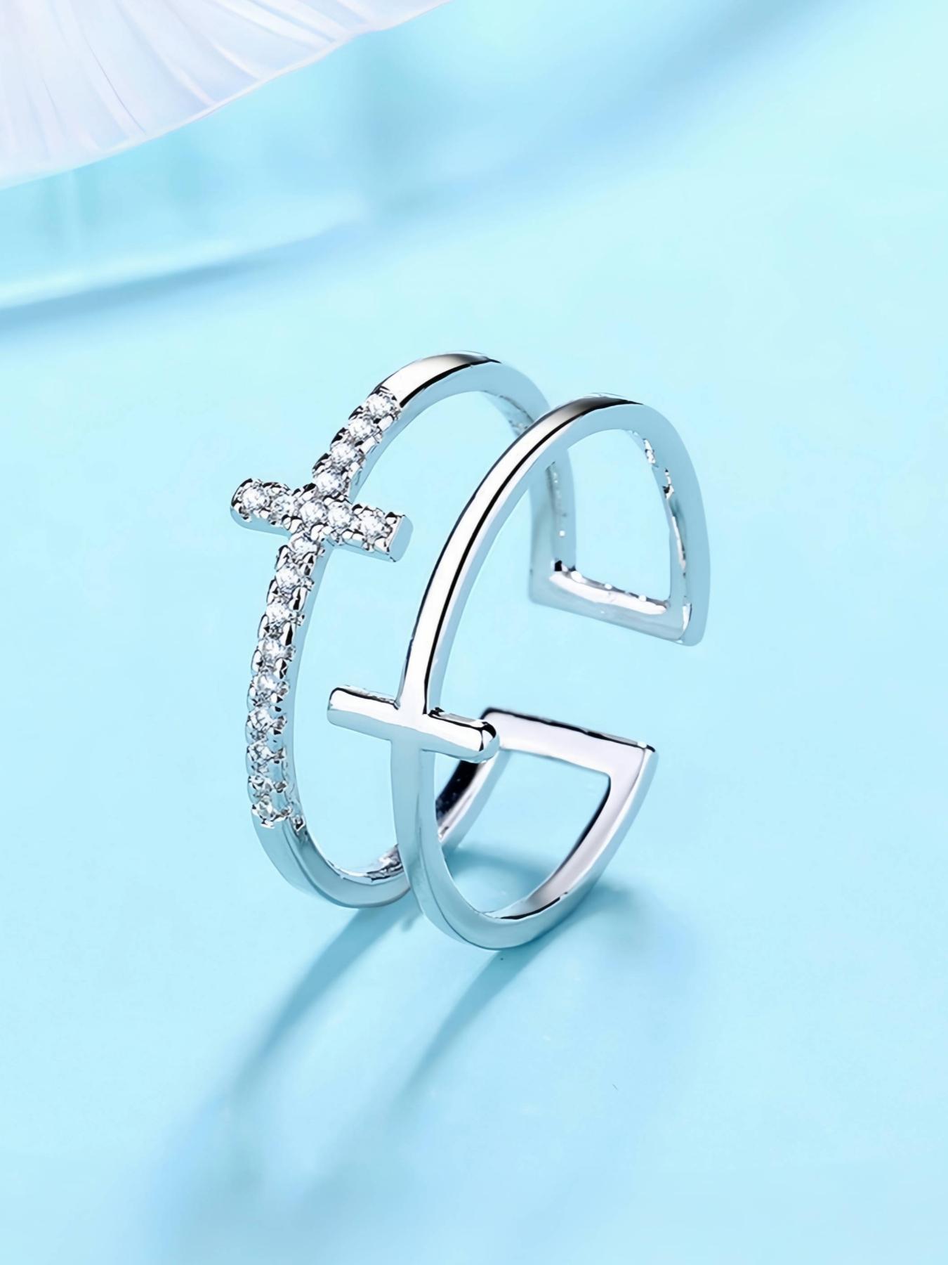 925 Sterling Silver Cross Design Ring, Fashion Jewelry for Party, Daily Clothing Decor, Trendy All-match & Exquisite Jewelry for Birthday Gift