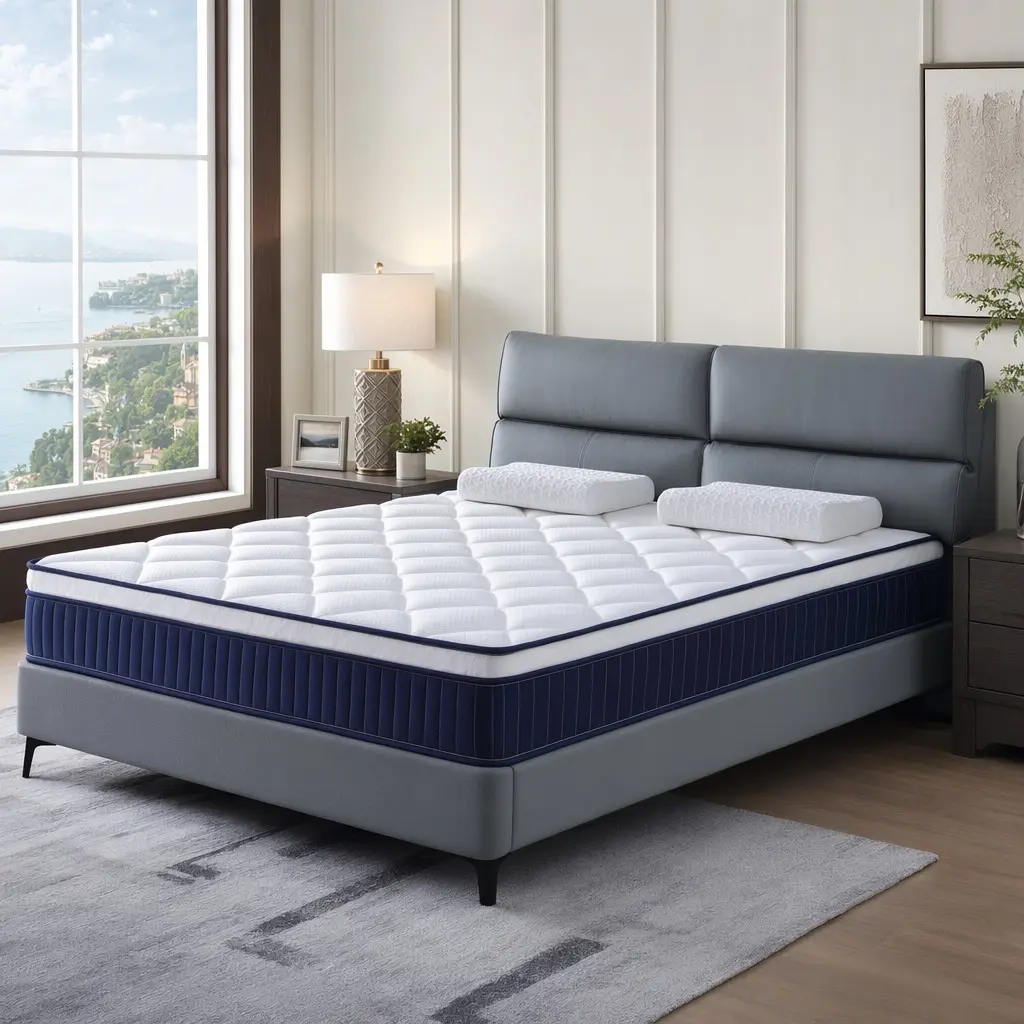 ARCH 10 Inch Full Size Hybrid Mattress - Medium Firm Memory Foam and Pocket Spring Mattresses in a Box, CertiPUR-US Certified, Pressure Relief, Motion Isolation for Bedroom, Blue+White, Blue+Brown+White Color Options, Foam+Spring Material, Full Size Mattr