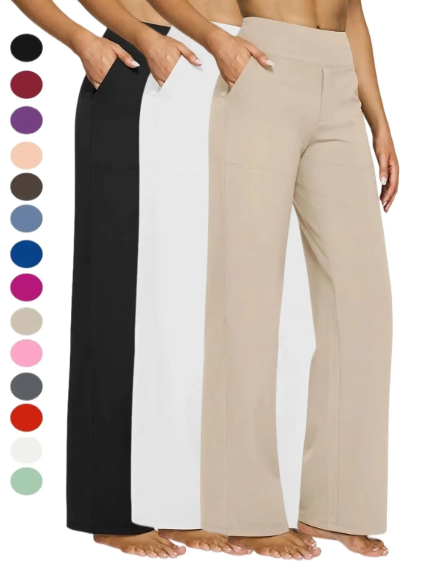 2026 Loose High-Waist Business Casual Pants Yoga Pants Women Wide Leg Pants with Pockets Comfortable Knitted Sports Pants Athletic Sweatpants