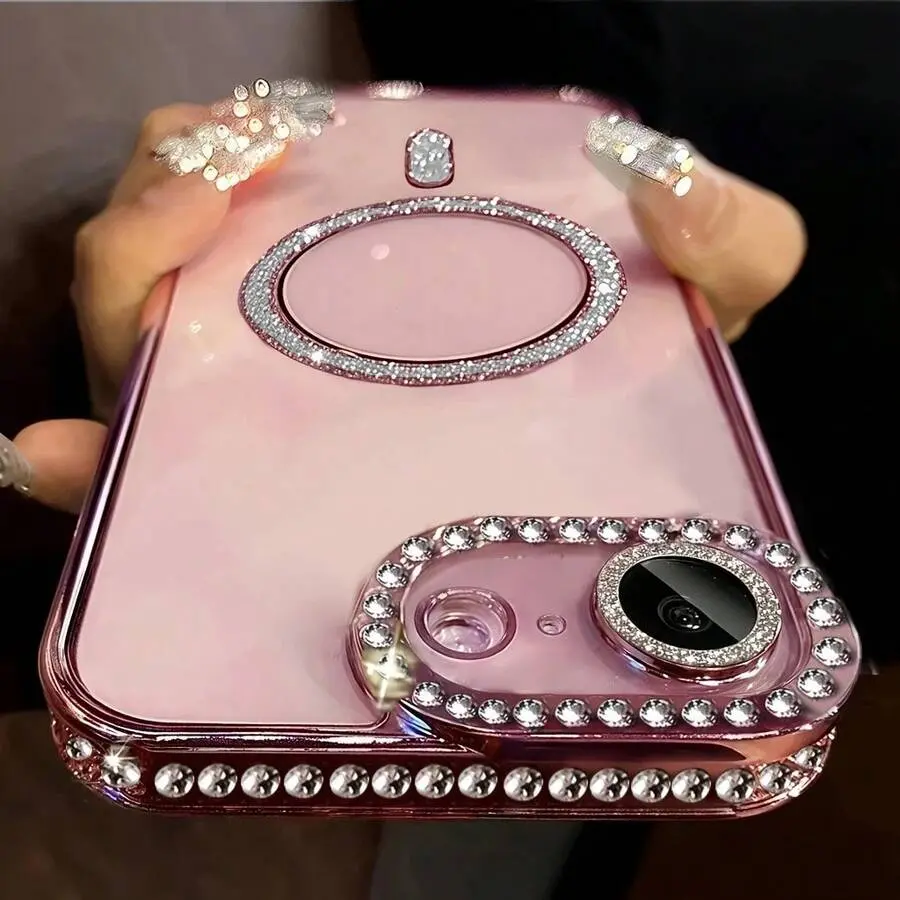 Diamond Transparent Magnetic Wireless Charging Phone Case, Protective Cover for iPhone 17, 17 Pro Max, 16, 15, 14, 14 Plus, 13, 12, 11 Pro | Phone Accessories