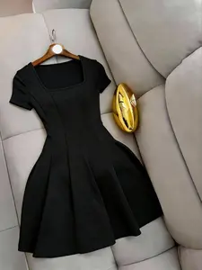 Women's Fitted Short Dress, Basic Square Neck Design, Casual Summer, Perfect for Daily Wear, Stylish and Comfortable