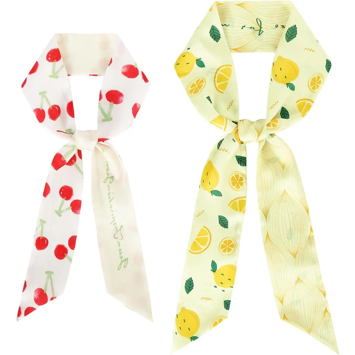 Women's Lightweight & Breathable Fruits Print Silk Skinny Scarf - Thanksgiving, Christmas, Daily Use Accessory for Hair, Neck, Purse Bag, Handbag Headband, Friends, Lightweight And Breathable