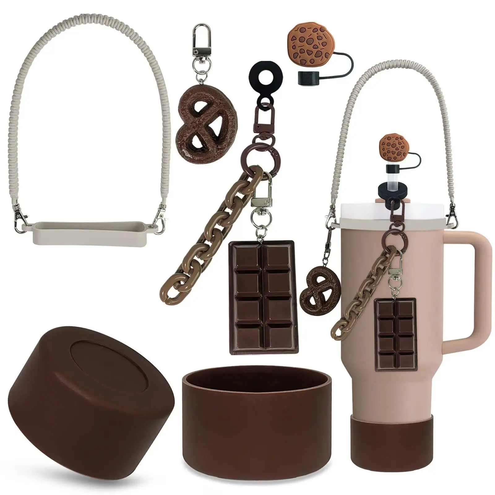chocolate color cap case Charm lanyard pendant lot Accessories Initial Keychain Handle for Stanley cup bottle Tumbler for Women