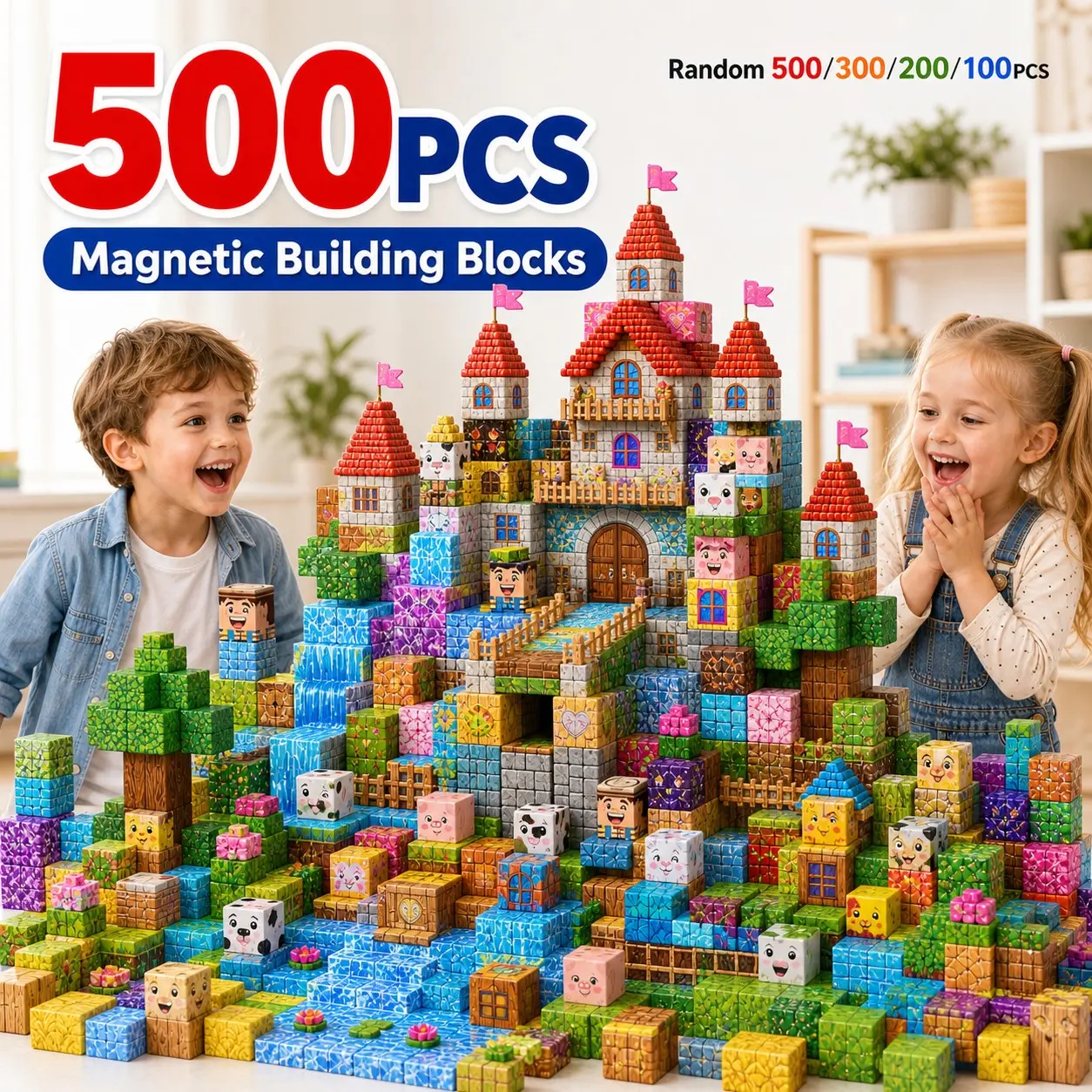 Magnetic Cubes - 100/200/300/500PCS, Large Magnetic Construction Building Blocks for Spatial Awareness, STEM Montessori Toy, Random Mix Styles, Big Particle Blocks for Easy Grasp, Birthday Christmas Gift for Age 3+