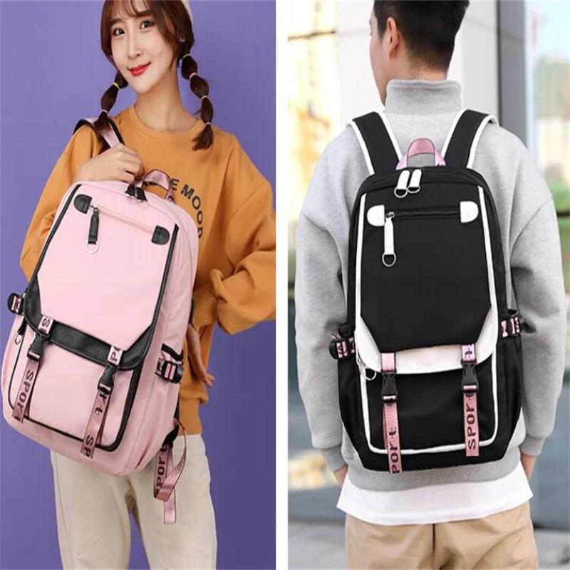 Demon Slayer Kanroji Mitsuri Backpacks Teenarges Schoolbag Anime USB Charge Laptop Travel Outdoor Bag Color Blocking Mochila