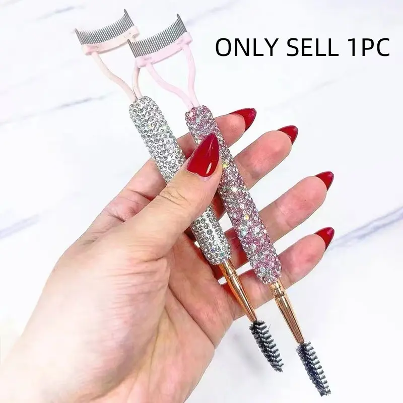 Luxury-Like 1pc  Double-Tip Eyelash Comb with Glittered Artificial Settable Diamonds Eyebrow Organizer Brush Creative Portable Eyelash Steel Needle Comb for Women