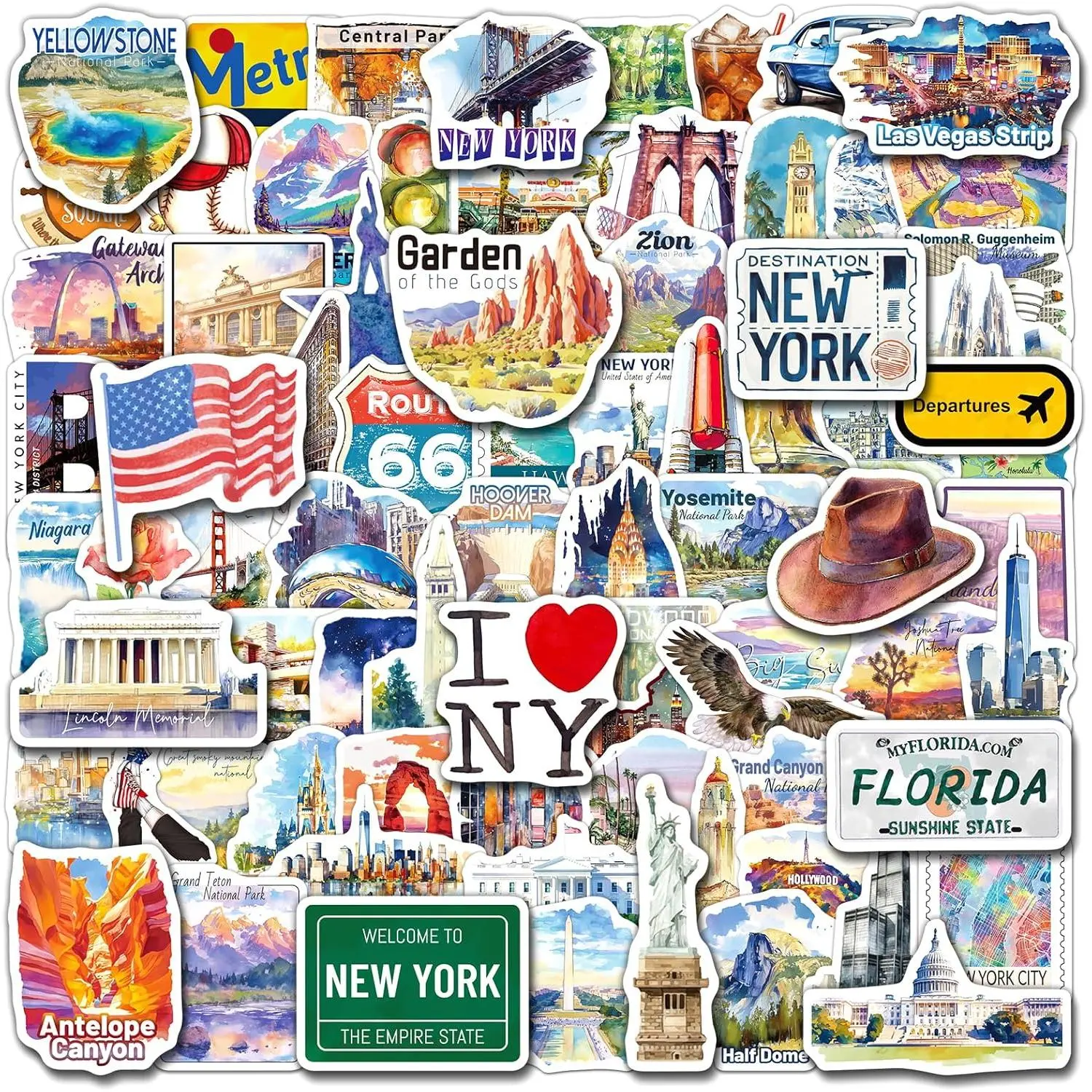 HomSeon 200PCS US State Travel Stickers for Scrapbook Journal, USA City Travel Stickers US Park Landmarks Cultural Sticker for Luggage Souvenirs Gifts Bottle Laptop