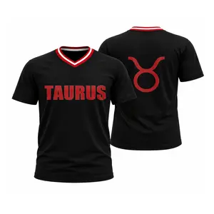 12 Zodiac Jersey Shirt Unisex Astrology V-Neck Streetwear Tee Black Red Horoscope Sports Style Jersey Top Aries Taurus Gemini Cancer Leo Virgo Libra Scorpio Sagittarius Capricorn Aquarius Pisces Graphic Outfit Gift for Men Women Trendy Casual Fit