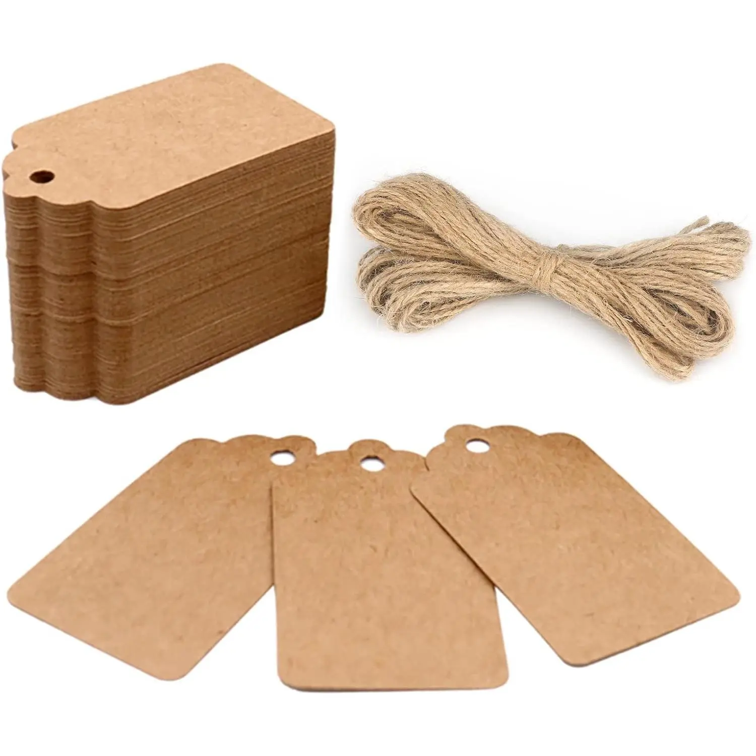 100PCS Kraft Paper Gift Tags with String, 2.8×1.6 in Blank Gift Tags, Marking Price Tag, Writable Hanging Label Present Name Tag for Gift Wrapping, Gift Bags, Holiday Arts & Crafts