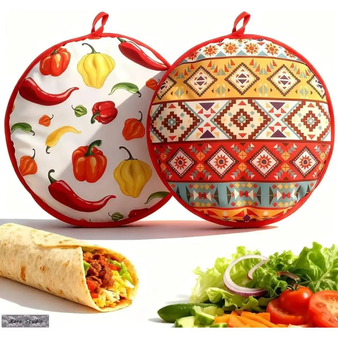 Microwave-Safe Tortilla Warmer, Nylon Fabric Insulated Food Warmer Pouch, Foldable Reusable Easy-Clean Kitchen Serving Accessory for Tortillas, Tacos, Naan, Pizza & Family Meals