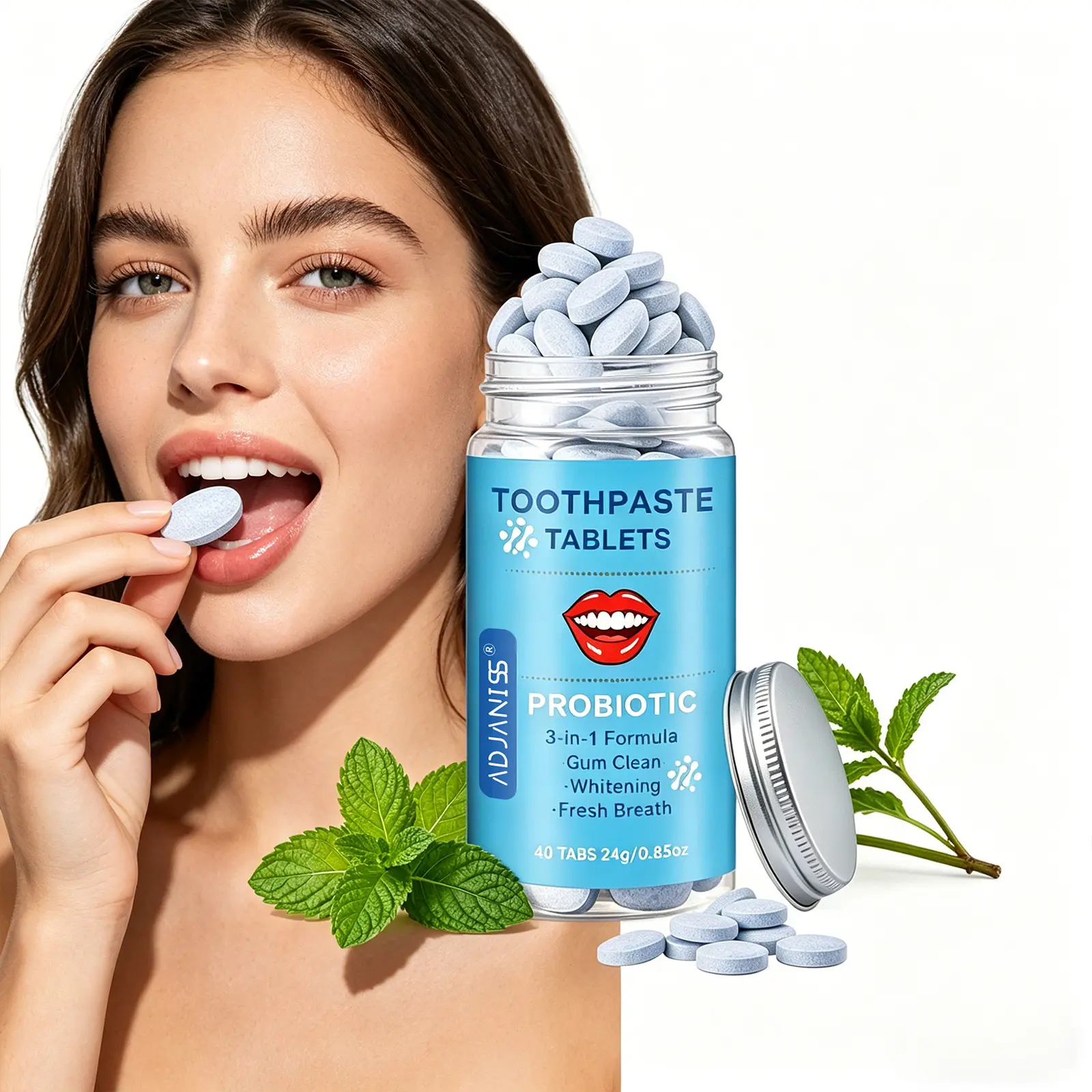 Probiotic Toothpaste Tablets, Brighten Teeth, Fresh Breath, Portable Solid Toothpaste Granules, Travel Pack 40 Pieces