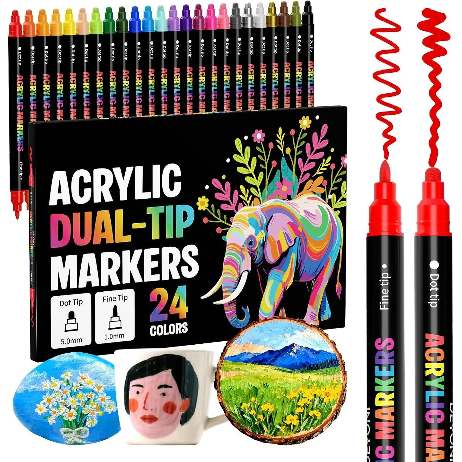 24 Colors   Markers,  Tip   Pens Markers for Rock, Fabric, , Glass, Craft, Decoration, Adult DIY Crafts Art Supplies