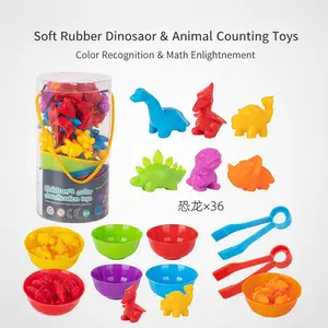 Soft Rubber Dinosaur & Animal Counting Toys for Early Education, Kids' Educational Color Sorting Game