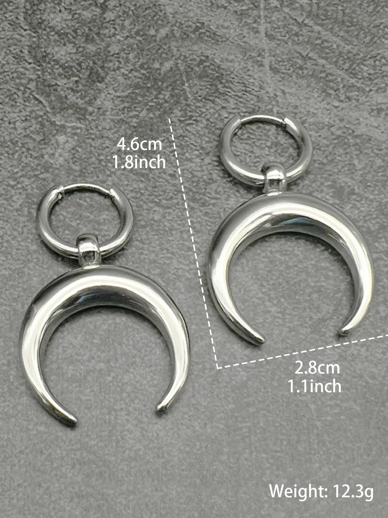 Moon Shaped Dangle Earrings, Punk Exaggerated Silver Horn Earrings, Fashion Ear Jewelry for Party, Daily Clothing Decor, Trendy All-match & Exquisite Jewelry for Gift